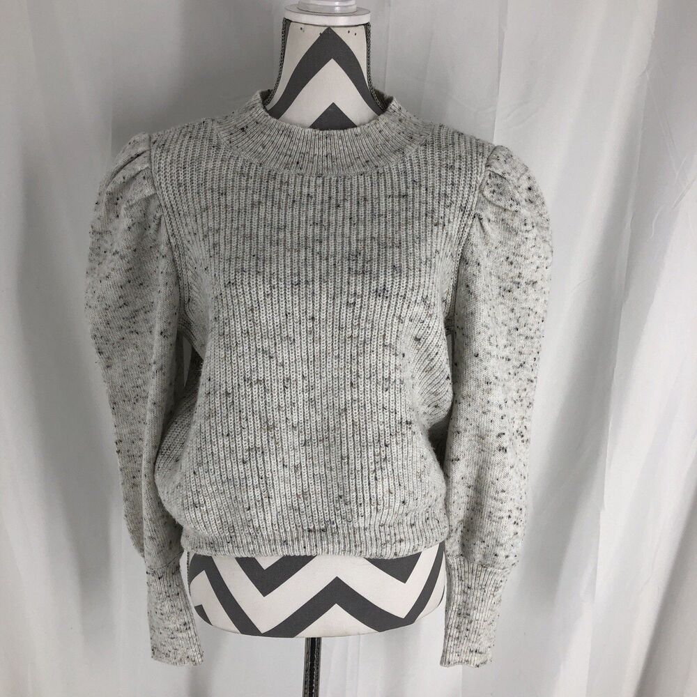 SO Ivory Speckled Puff Sleeve Pullover Mock Neck Sweater Size XL